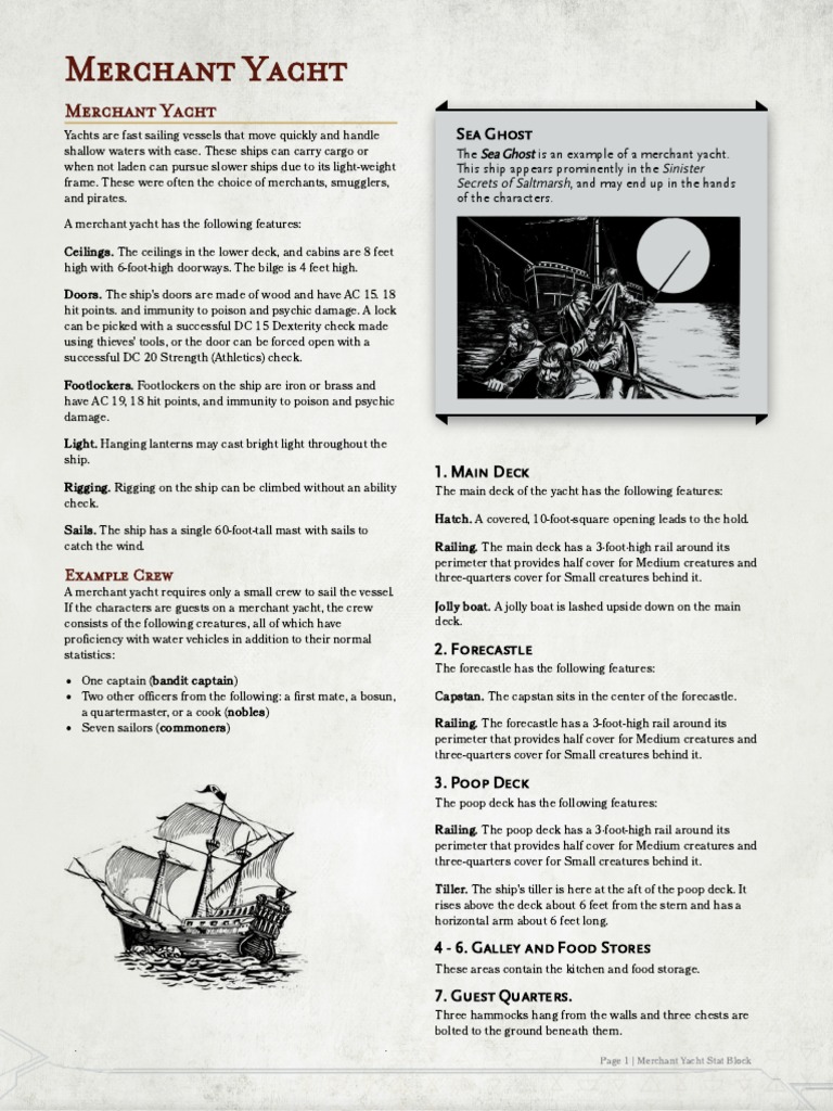 Merchant Yacht Stat Block Overview | PDF | Ships | Yacht