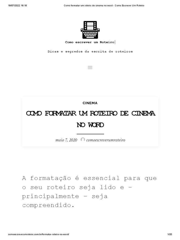 Como Formatar Um Roteiro de Cinema No Word - Como Escrever Um Roteiro ...