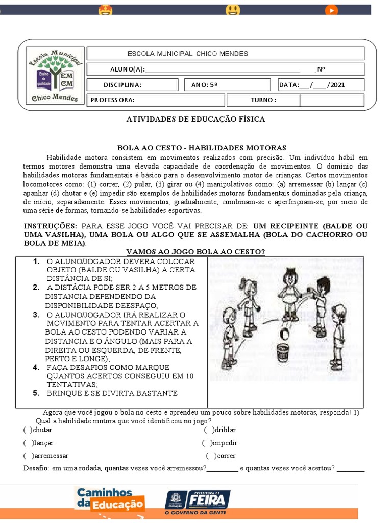 Atividade de Educação Fisica 01.07.2021 5 Ano | PDF