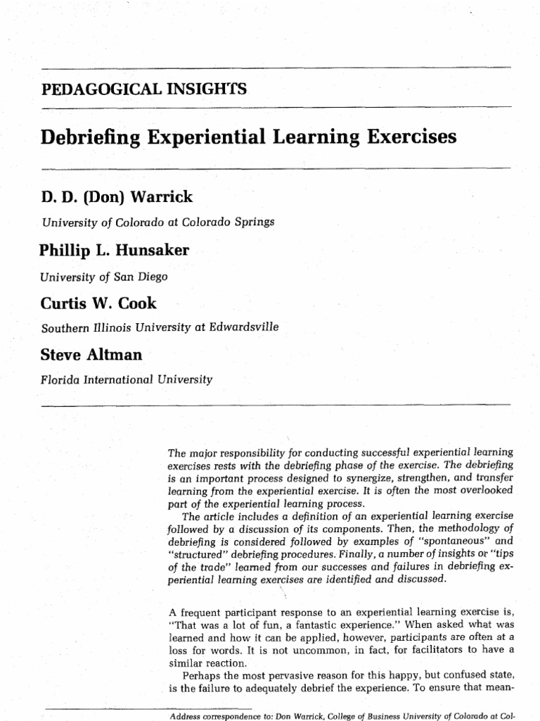 Debriefing Pdf Facilitator Learning