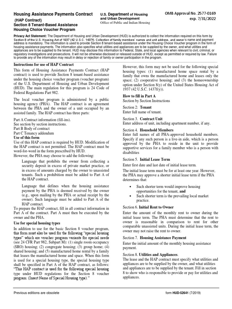 Housing Assistance Payments Contract PDF Section 8 (Housing) Lease