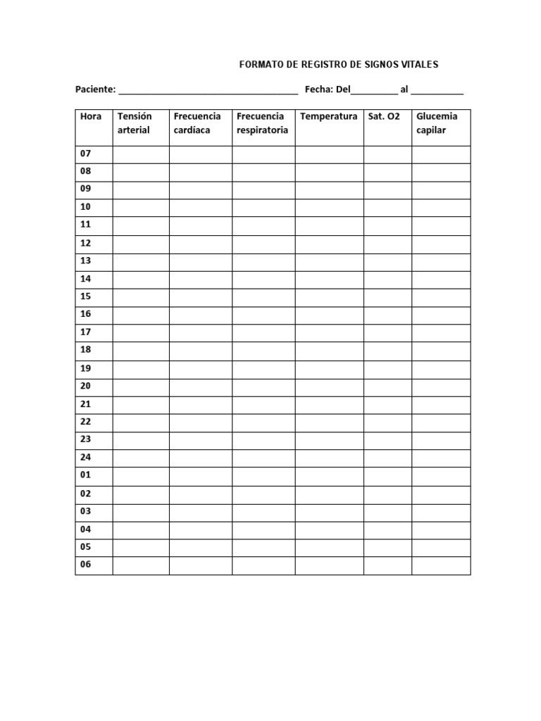 Formato de Registro de Signos Vitales | PDF | Ciencia y matemáticas ...