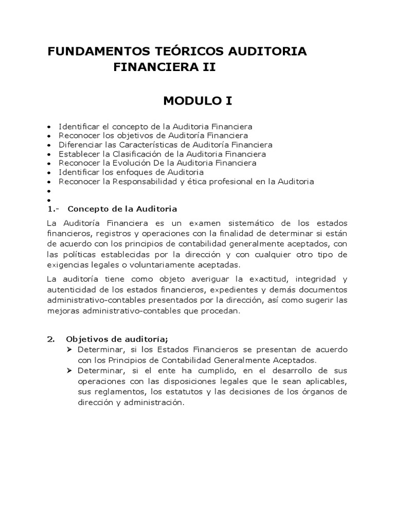 SEM. 1.1. - Modulo de Auditoria Financiera II - 2021 | PDF | Auditoría ...