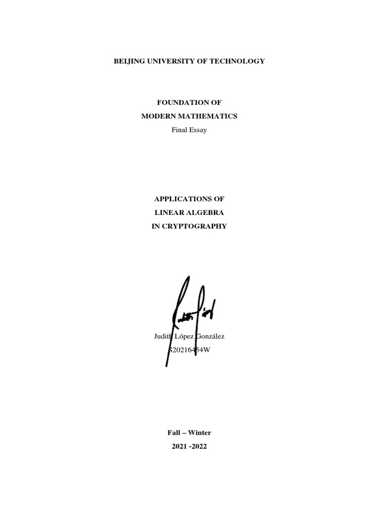 Application of linear algebra in cryptography judithlopez