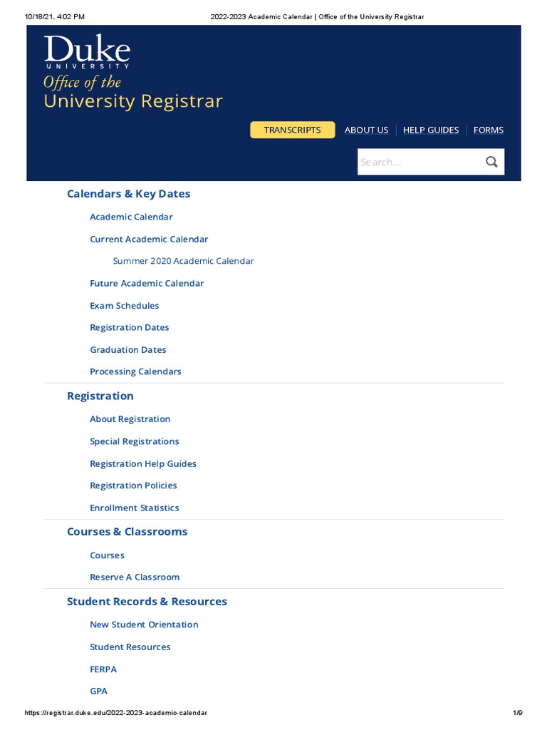Duke University Academic Calendar 2022-23 | PDF | Academic Term | Academia