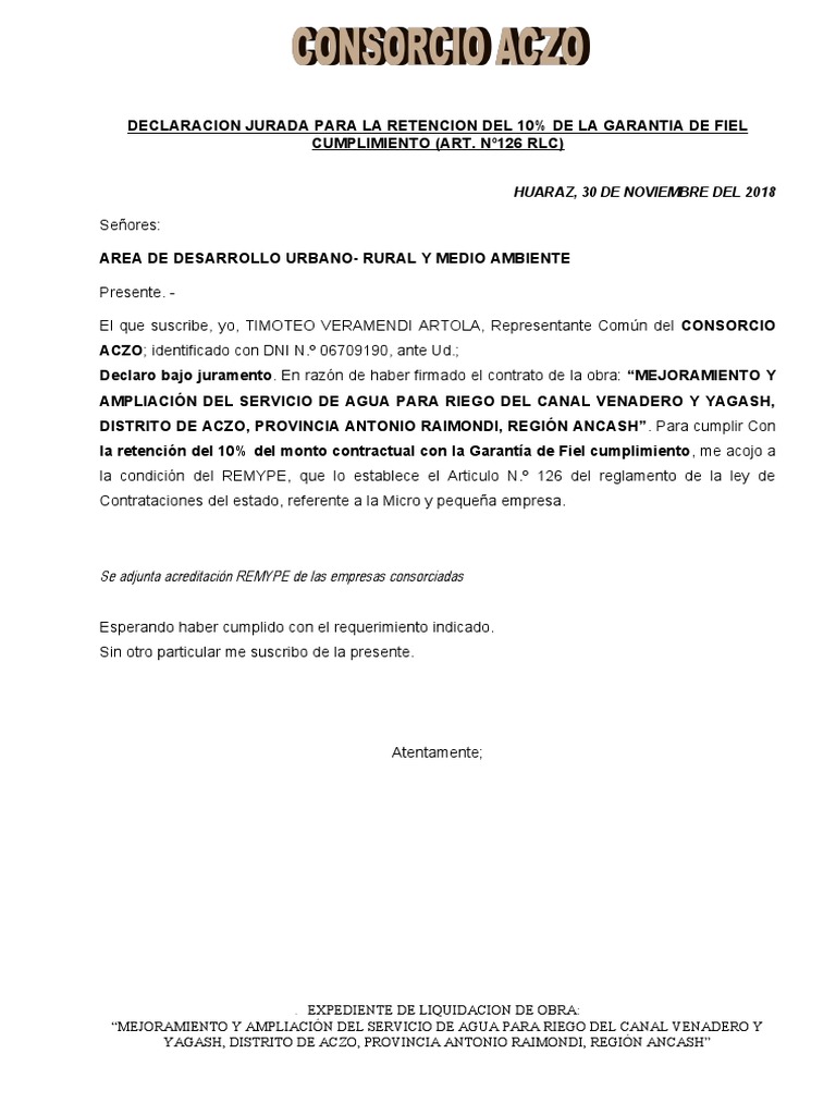 Declaracion Jurada Retencion 10% | PDF
