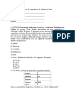 Prova de Recuperação de Ciências 9º Ano