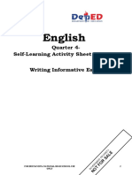 English: Quarter 4-Self-Learning Activity Sheet (S-LAS) 8 Writing Informative Essay
