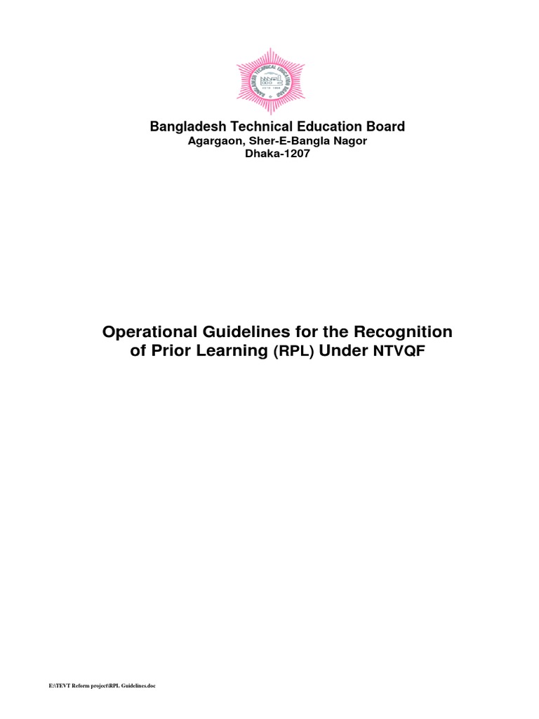 RPL Guidelines for Bangladesh's TVET System | PDF | Cognition | Learning