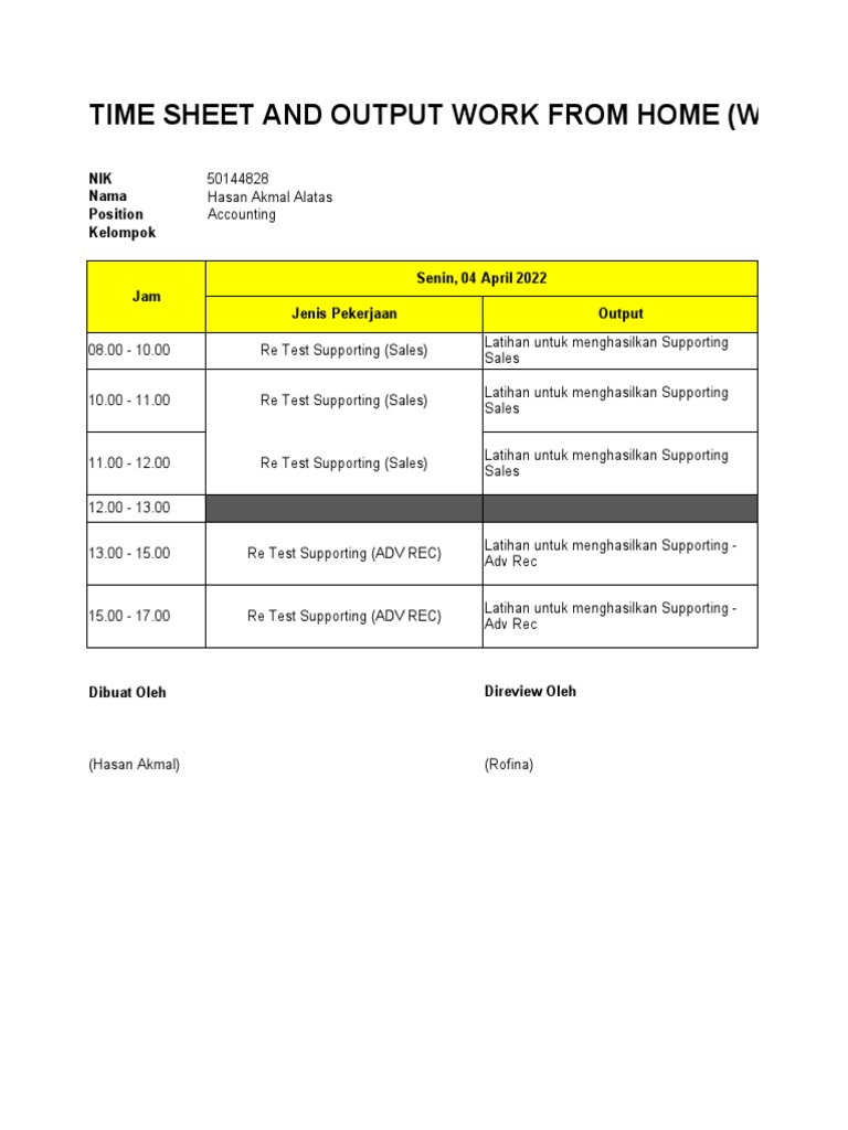 WFH Time Sheet for Accounting Tasks | PDF