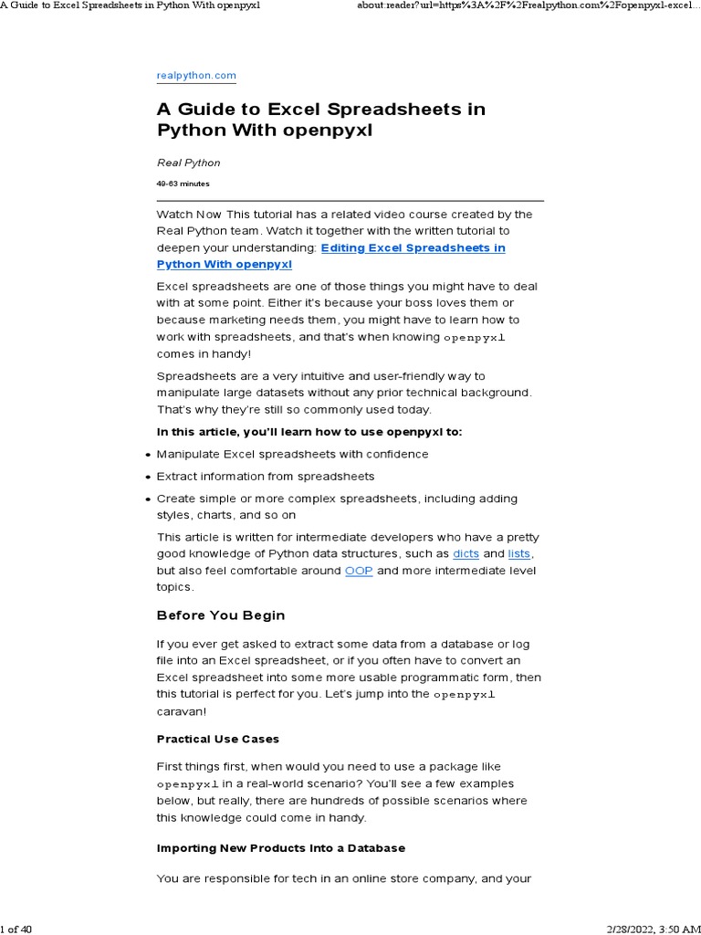 Guide to Excel Spreadsheets in Python With openpyxl | PDF | Spreadsheet ...