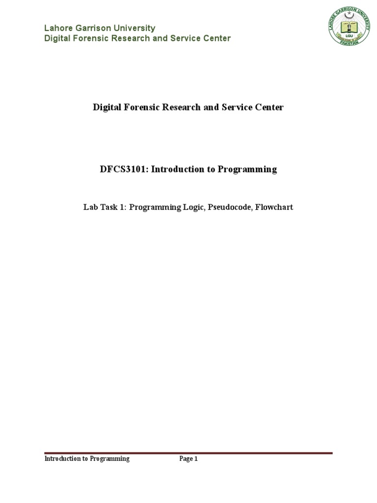 Lab Task 1 - Programming Logic, Pseudocode, Flowchart | PDF ...