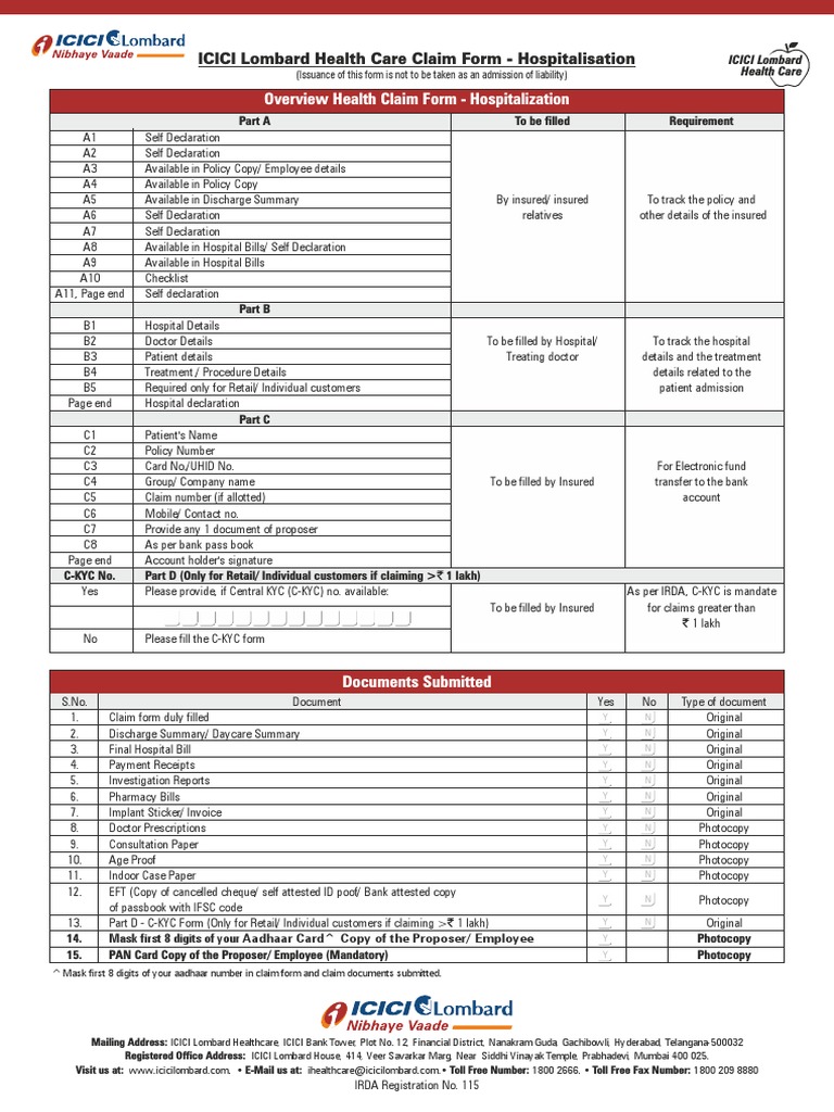 English Claim Form Less Then 1 Lac Perq | PDF | Insurance | Invoice