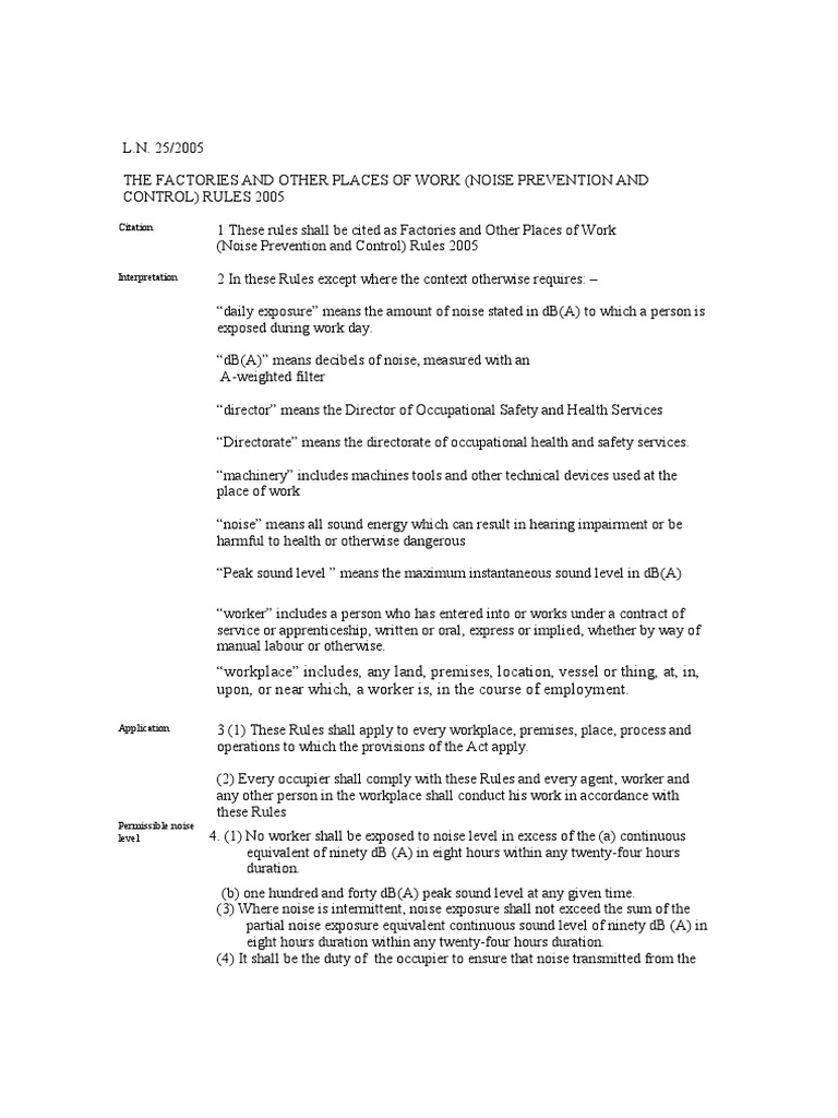 Noise Control Regulations 2005 | PDF | Noise | Hearing Loss