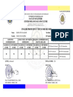 English Proficiency Test Score Record: Faculty of Letters Center For Language and Culture