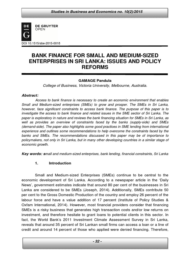 Bank Finance For Small and Medium-Sized Enterprises in Sri Lanka | PDF ...