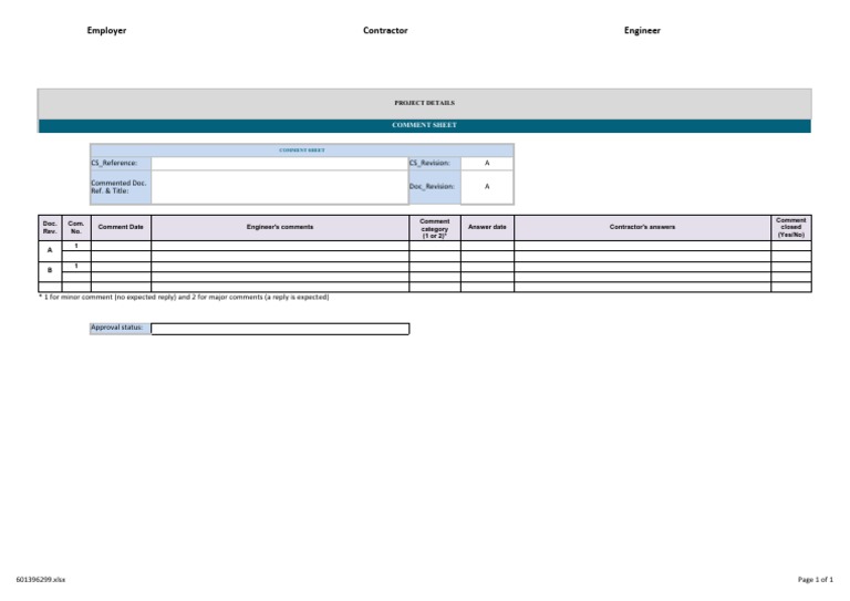 Contractor Engineer Comment Sheet | PDF | Technology & Engineering