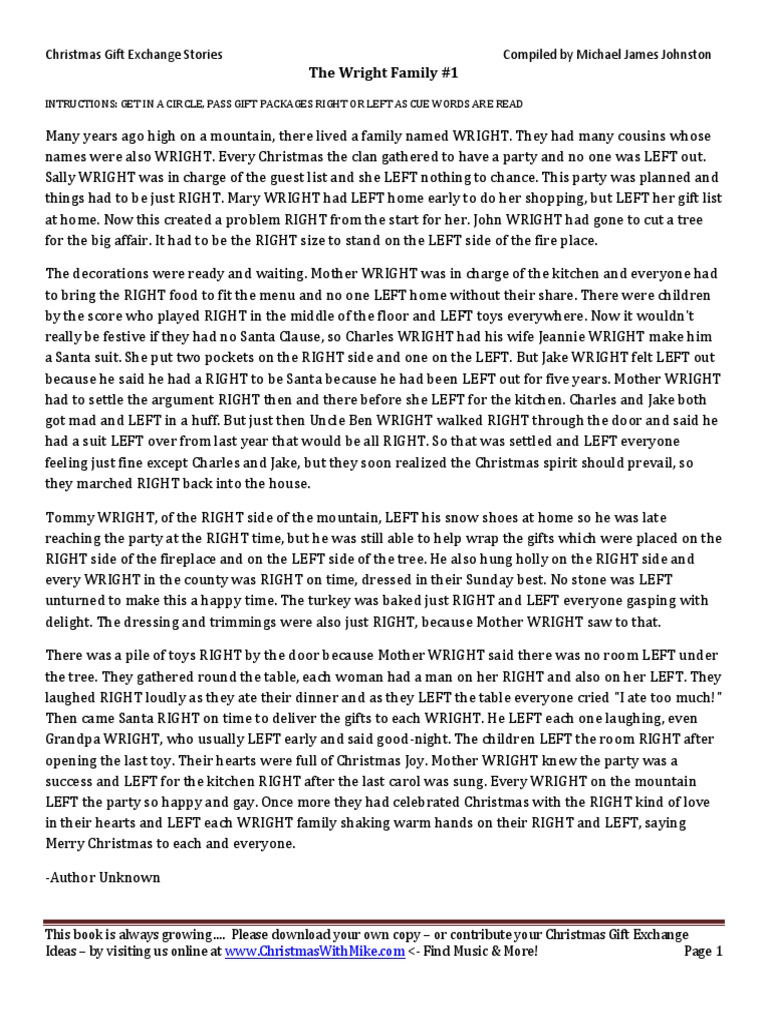 the wright family #1: intructions: get in a circle, pass gift