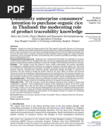 Community enterorice consumers intention to purchase organic rice in Thailand the moderating role of product traceability knowledge