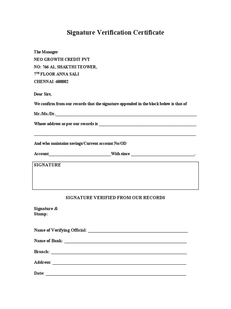 Signature Verification Certificate PDF