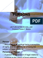 Persons: Lecture Notes On Civil Law Professor Ruben F. Balane