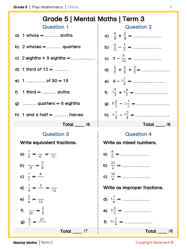 Gr 5 Mental Maths_Term 3 | PDF | Notation | Mathematical Concepts