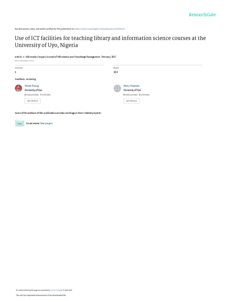 ICT in Teaching Library Science, Uyo | PDF | Libraries | P Value