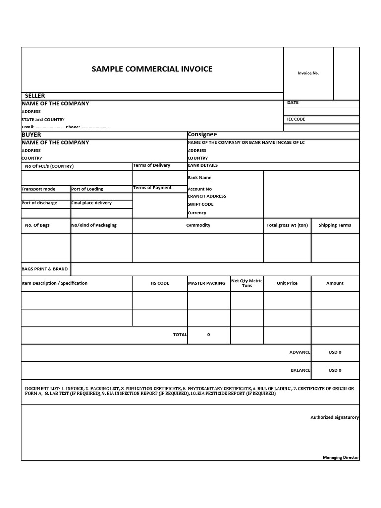Sample Commercial Invoice | PDF | Invoice | Service Industries