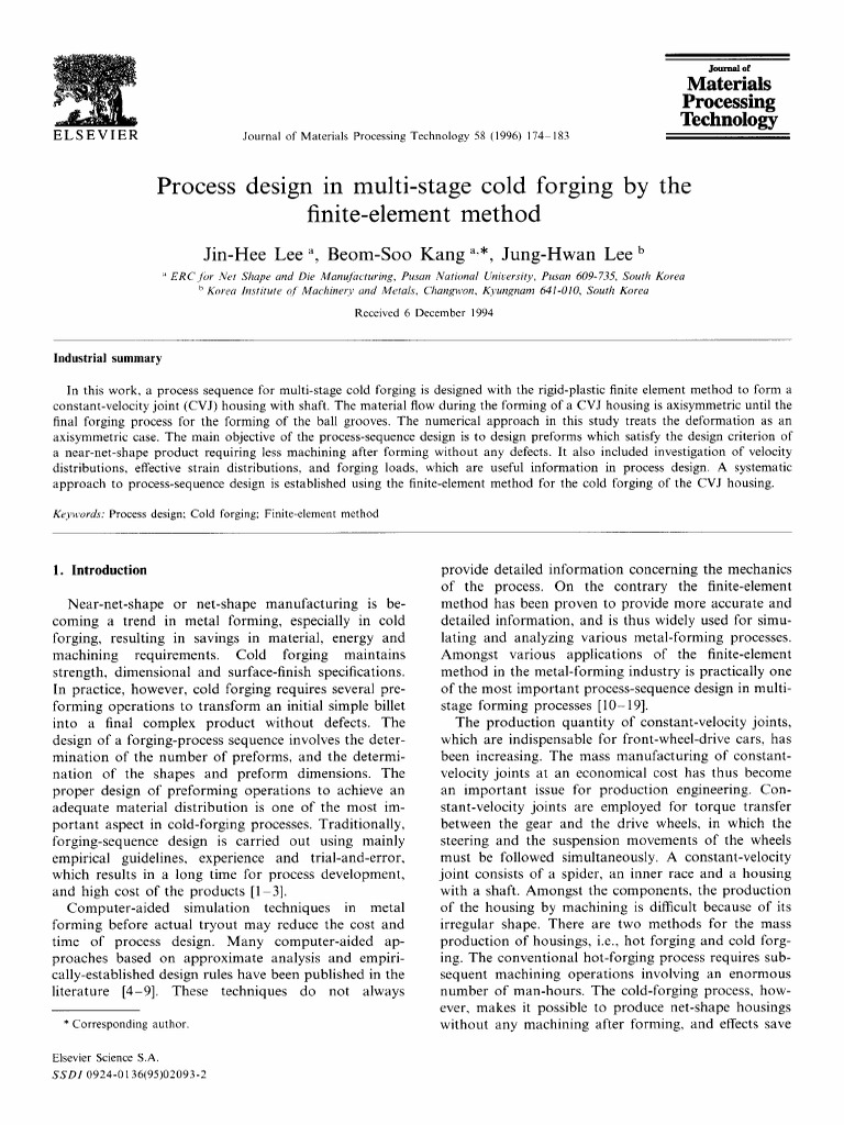 1996 - Process Design in Multi-Stage Cold Forging by The Finite Element ...