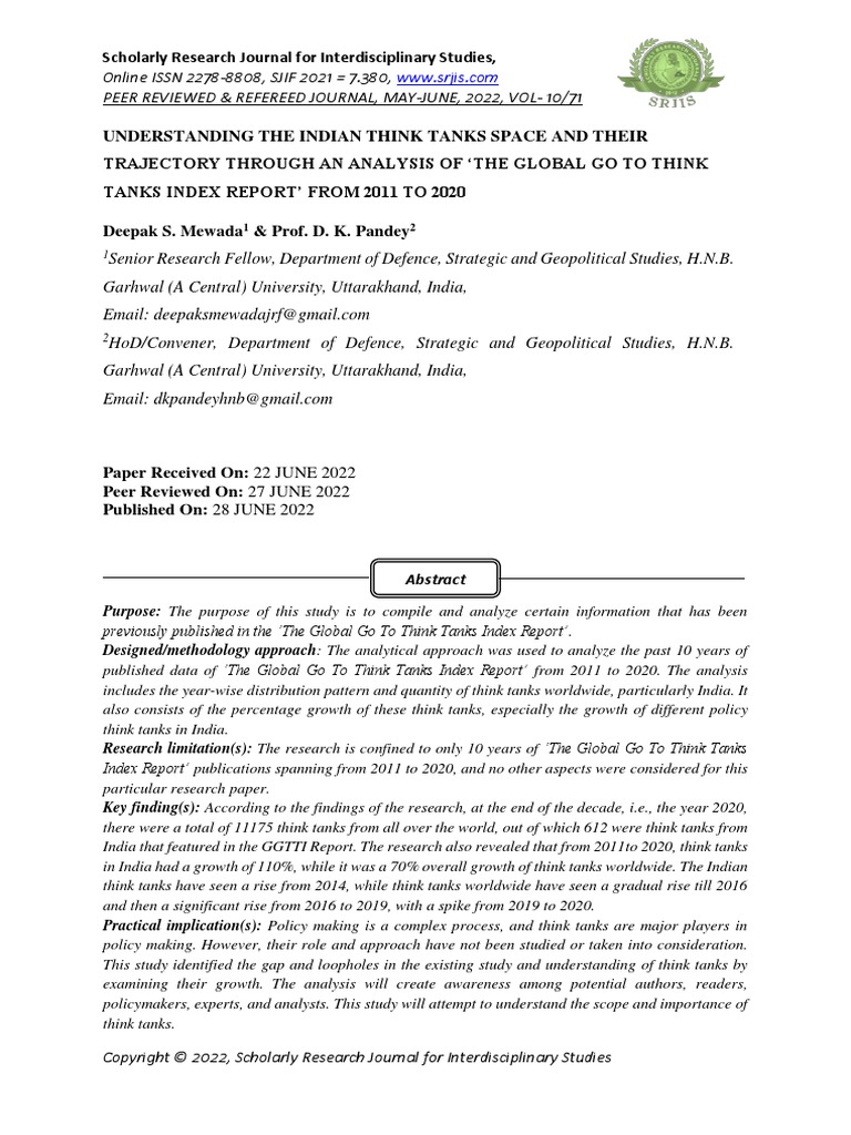 Understanding The Indian Think Tanks Space and Their Trajectory Through