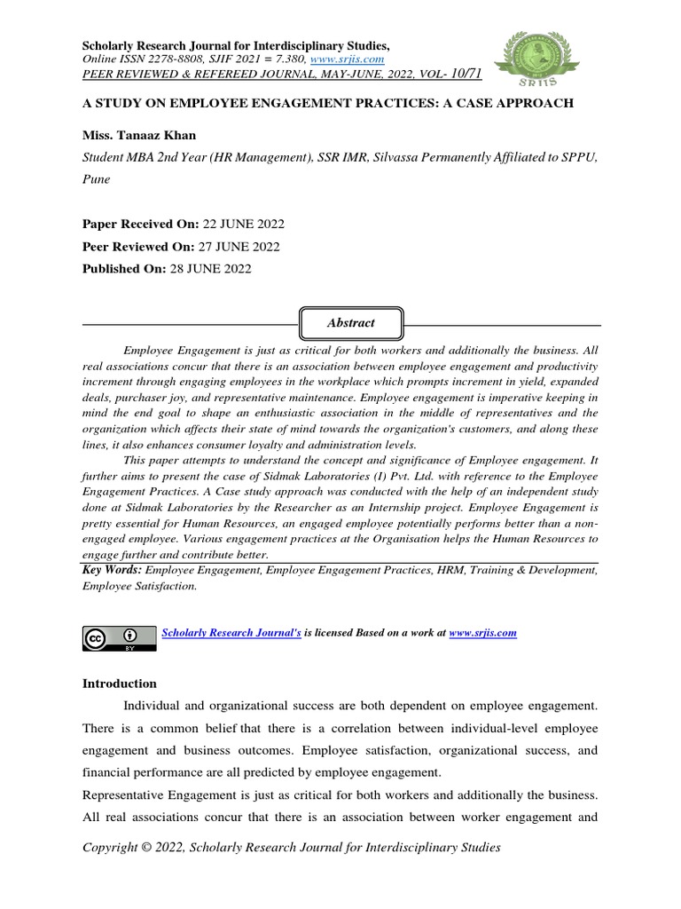 A Study On Employee Engagement Practices A Case Approach PDF