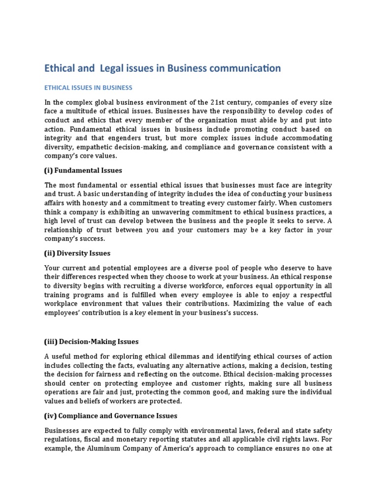 Ethical and Legal Issues in Business Communication | PDF | Business ...
