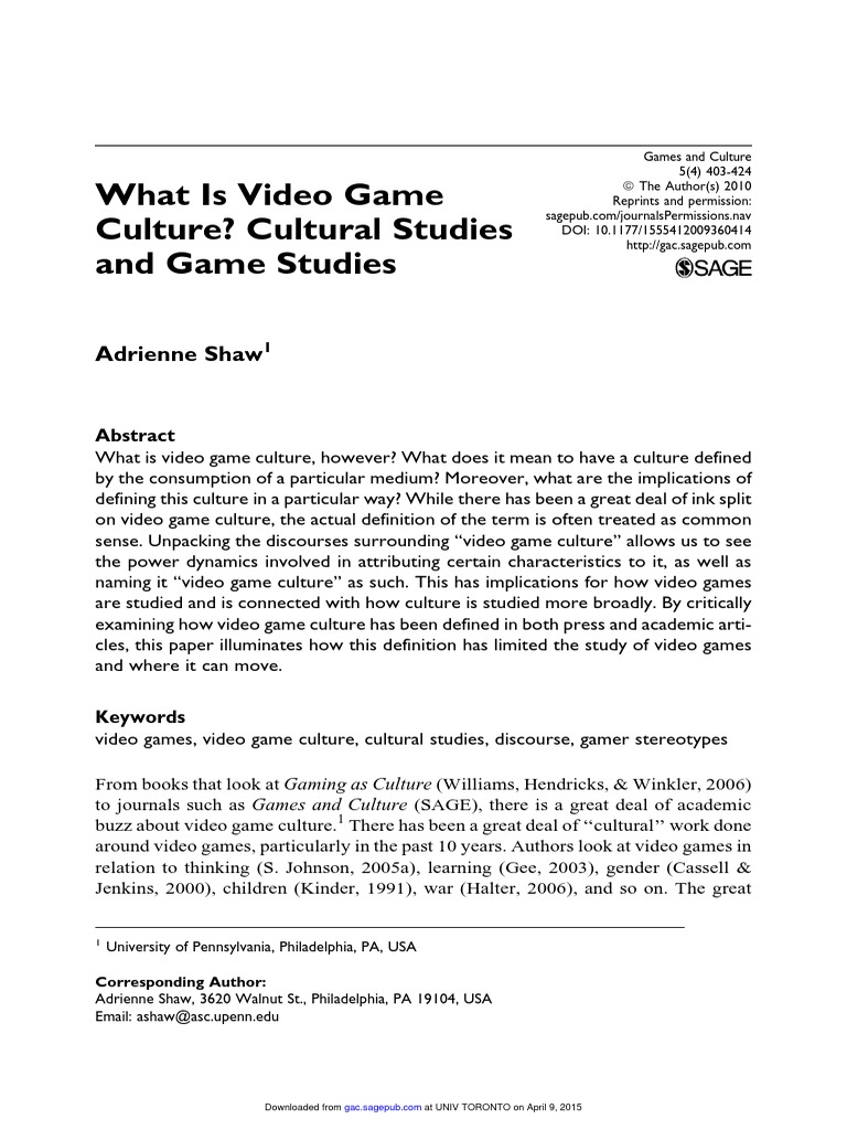 What Is Video Game Culture? Cultural Studies and Game Studies Descargar gratis PDF Cultural