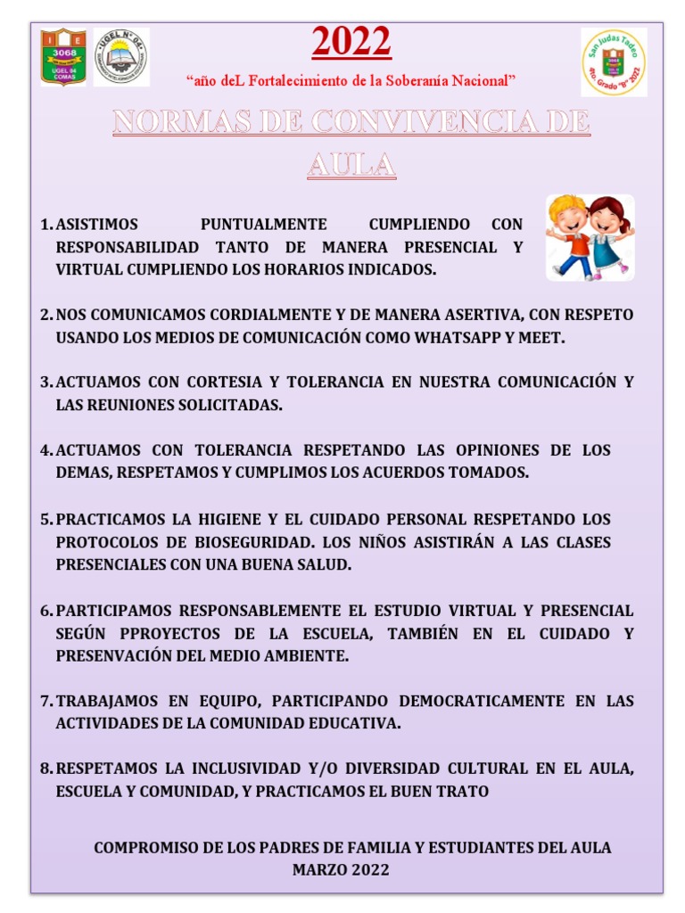 Normas de Convivencia 2022 - 4tob | PDF | Salud y bienestar
