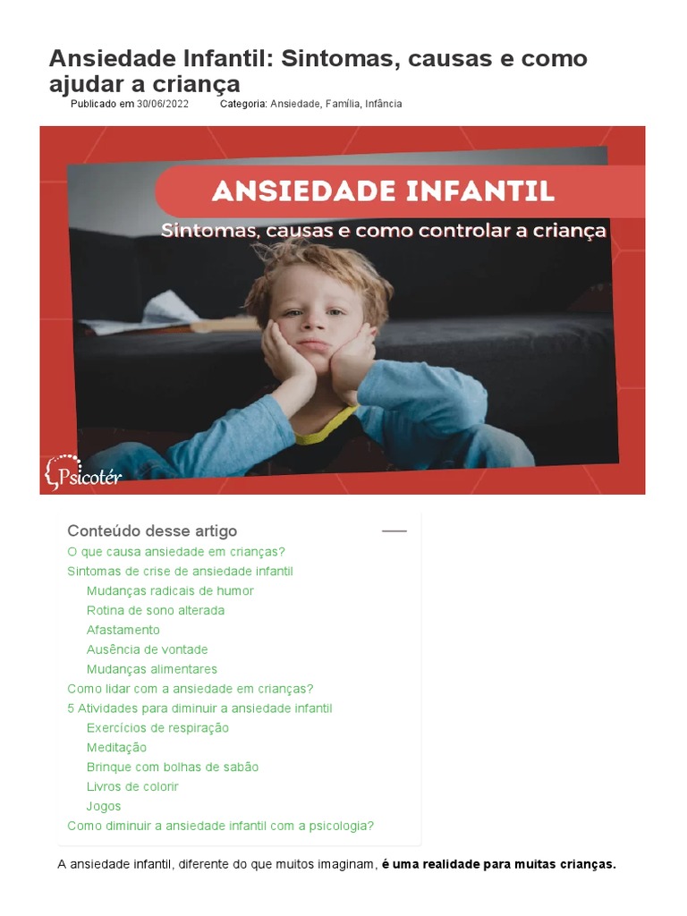 Ansiedade Infantil - Sintomas, Causas e Como Ajudar A Criança ...