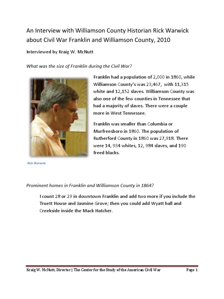 An Interview With Williamson County Historian Rick Warwick, 2010 | PDF ...