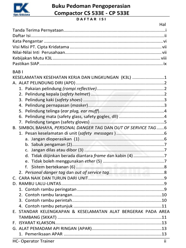 Buku Panduan Pengoperasian Compactor CS 533E | PDF