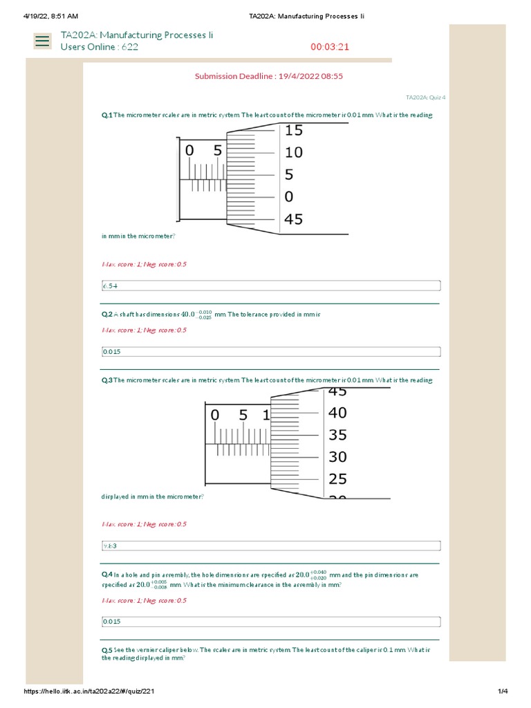 Measurement Fundamentals Quiz Questions Covering Micrometers, Vernier