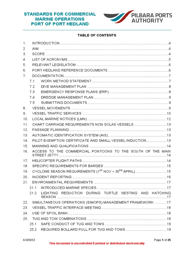 Port Hedland Marine Operations Standards | PDF | Underwater Diving ...