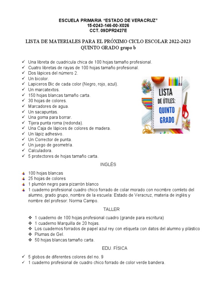 Lista de Utiles Escolares 20222023 PDF