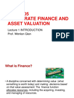 MFIN7005 Corporate Finance and Asset Valuation: Lecture 1 Introduction Prof. Wenlan Qian