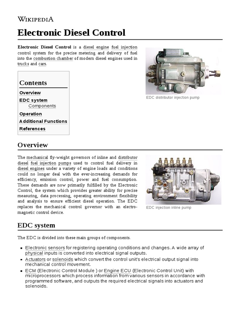 Electronic Diesel Control Is A Diesel Engine Fuel Injection PDF