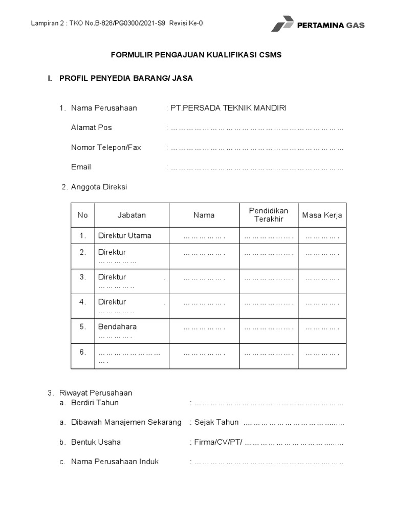 Lampiran 2 Formulir Pengajuan Kualifikasi CSMS-1 | PDF