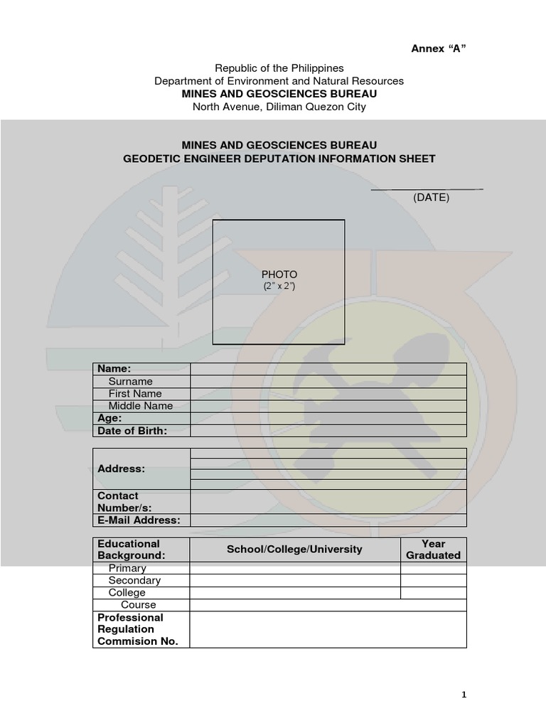 Geodetic Engineer Deputation Form | PDF