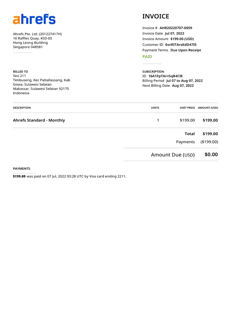 Ahrefs Invoice AzyXd0TAryqTu49wH | PDF | Banking | Market (Economics)