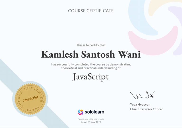 Java Script Certificate | PDF
