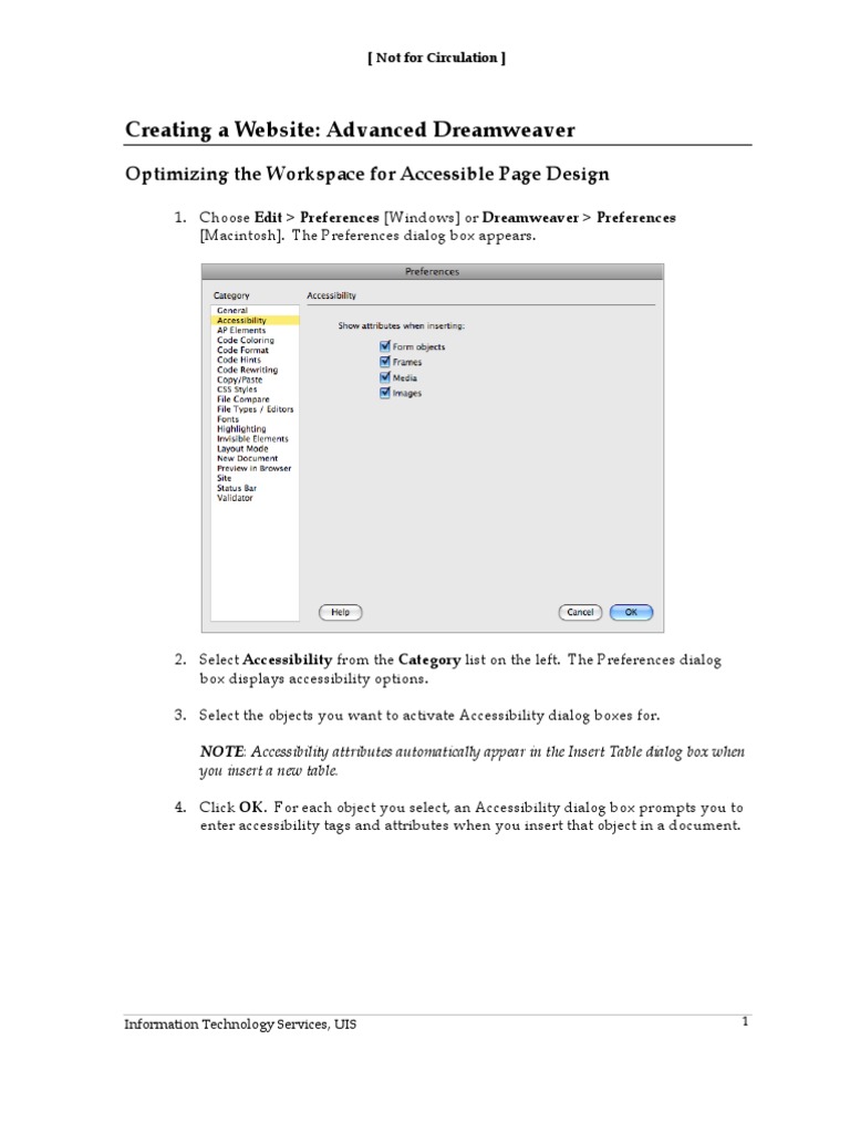 Creating A Website: Advanced Dreamweaver: Optimizing The Workspace For ...