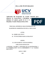 Aplicacion Del Programa de Accion Tutorial para Mejorar La Convivencia y Disciplina Escolar en Los Alumnos de Quinto Grado, Huancavelica 2013