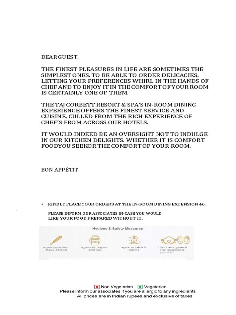 In Room Dining Menu PDF Indian Cuisine Hamburgers