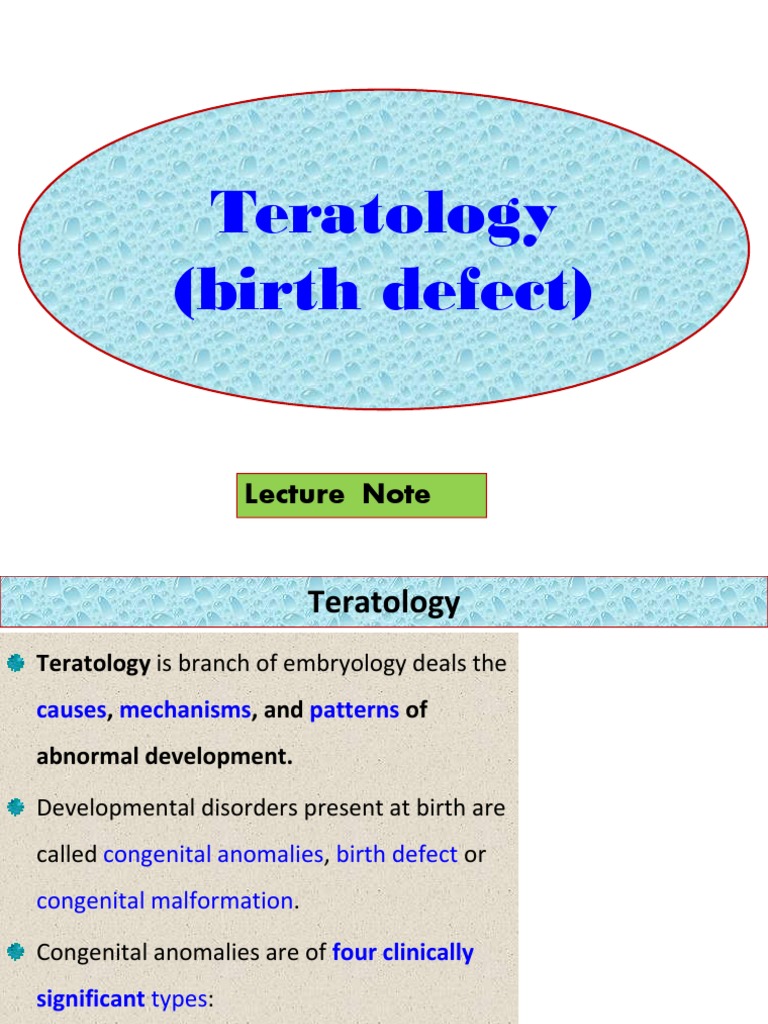 Teratology (Birth Defect) (Birth Defect) : Lecture Note | PDF | Medical ...